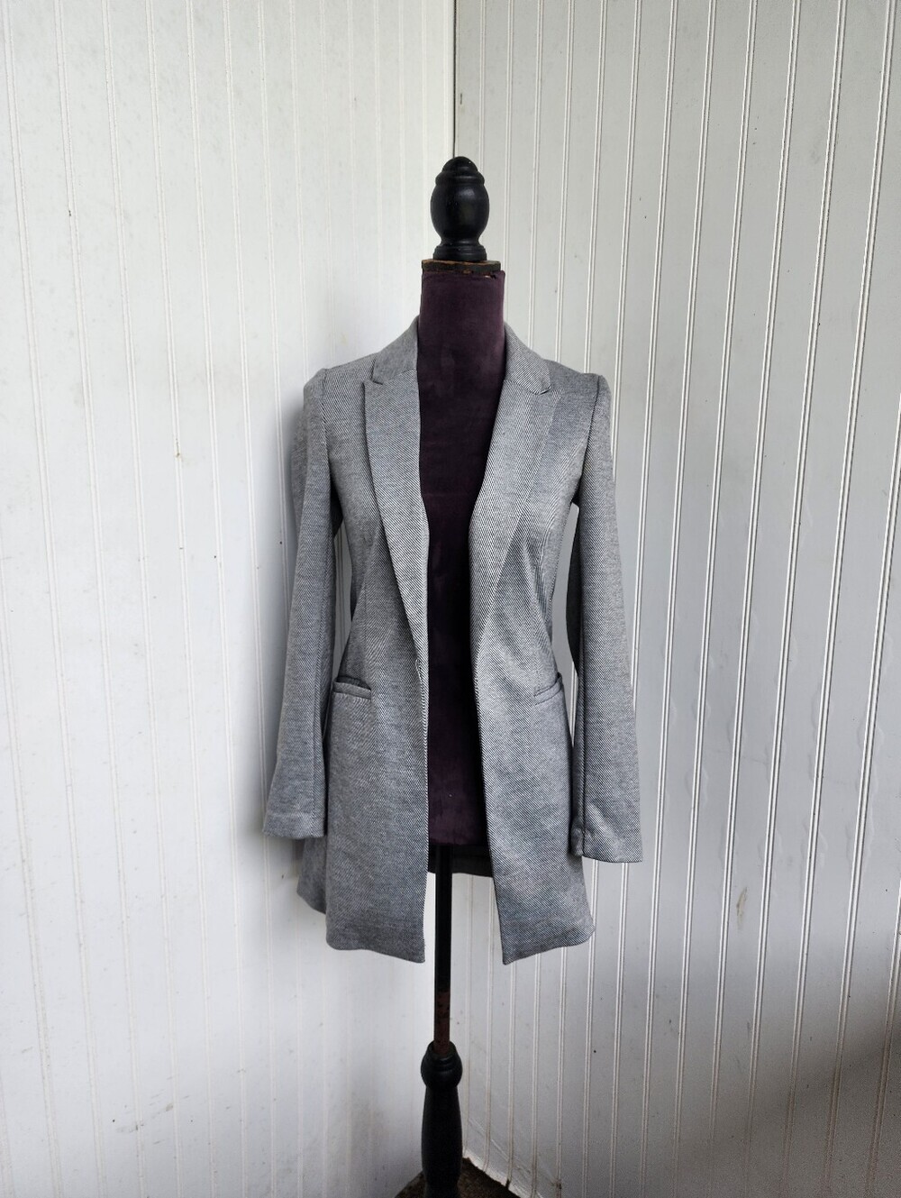 Dynamite Women's Knit Open Front Blazer Pockets Classic Business Gray Stretch XS